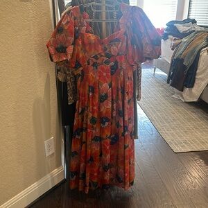 Marias floral orange cut out midi dress